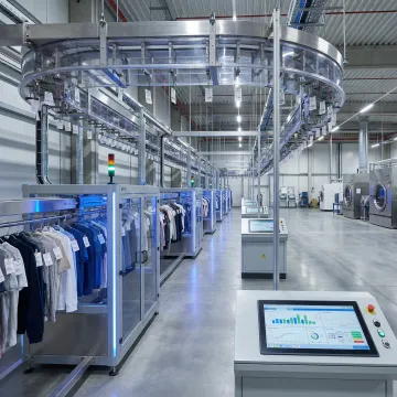 Modern automated laundry facility with advanced sorting and processing systems