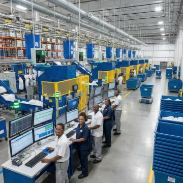 Modern automated industrial laundry facility with conveyor systems and RFID tracking technology in Missouri
