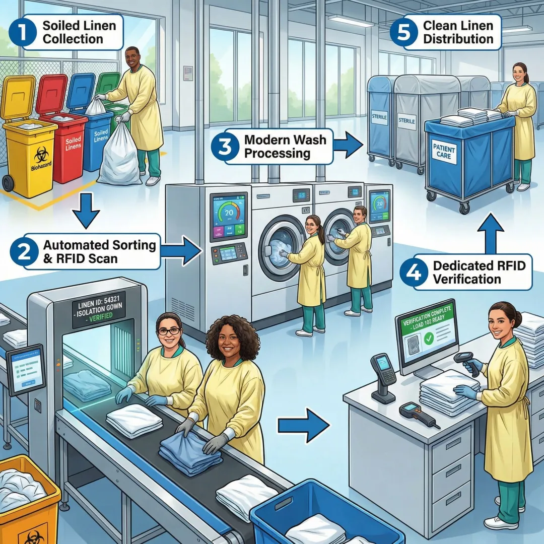Hospital linen management automated processing workflow