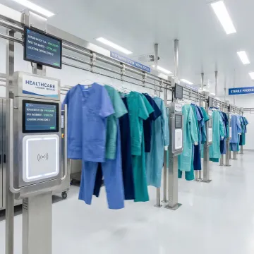 Advanced RFID healthcare garment tracking system scanning medical scrubs