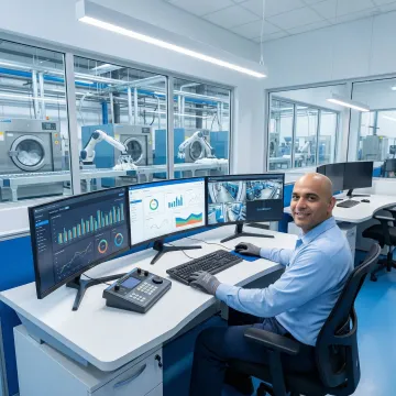 Automated laundry control center with real-time monitoring displays