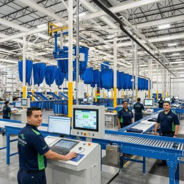 Modern automated laundry facility with industrial sorting equipment and conveyor systems in Virginia
