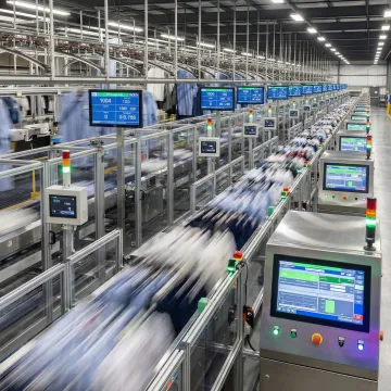 Automated industrial laundry facility with conveyor systems and sorting equipment in Minnesota