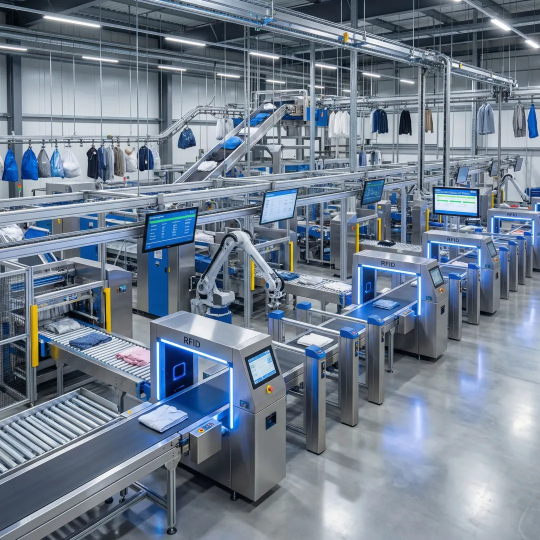 Modern automated industrial laundry facility in Wisconsin with advanced sorting and processing systems