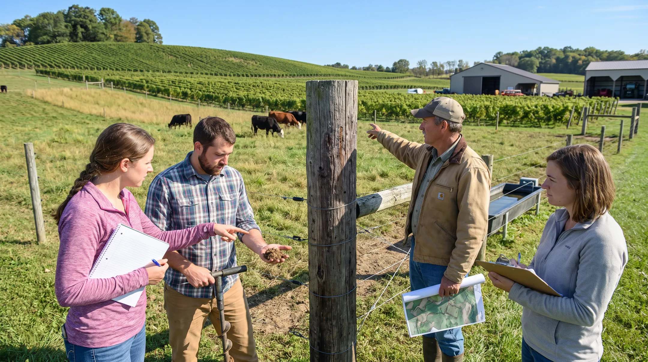 Farm planning team evaluating conservation easement grazing flexibility
