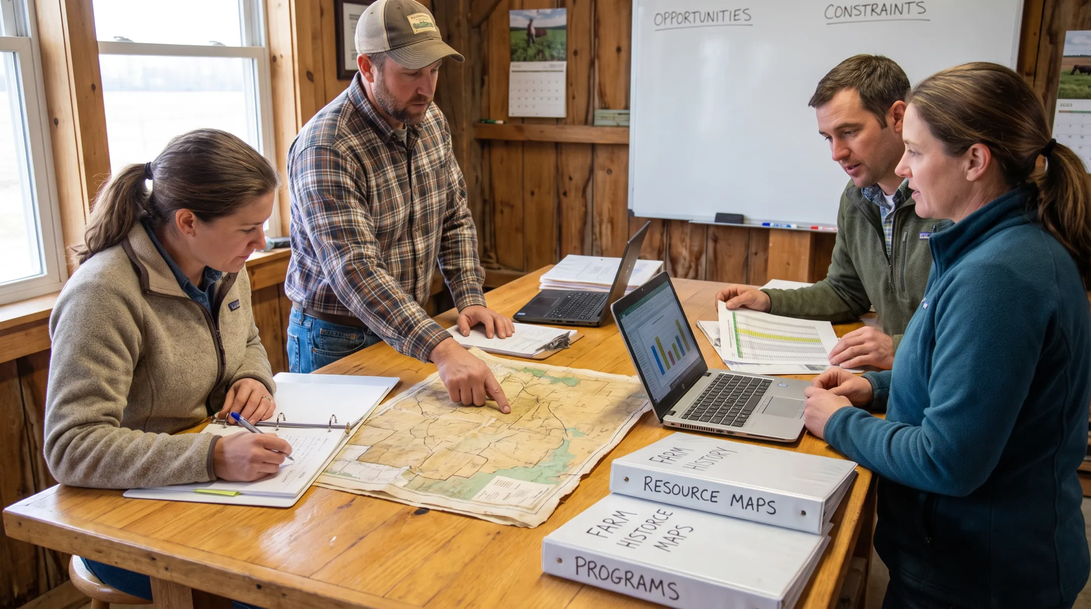 Farm planning advisers documenting assets roles and operating realities