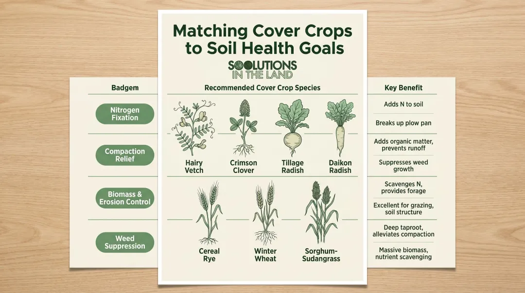 Cover crop species selection guide matching plant types to soil health goals