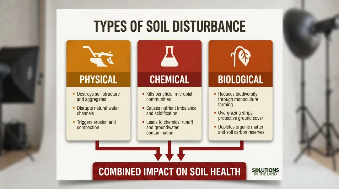 Three types of soil disturbance physical chemical biological causes and effects