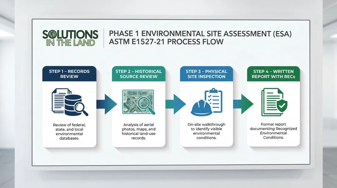 Four standard Phase 1 ESA components records review inspection report workflow