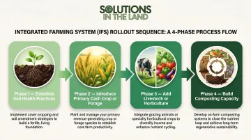 Four-phase integrated farming system implementation rollout sequence process flow