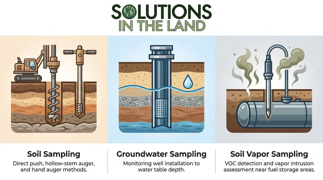 Three environmental sampling media types soil groundwater and vapor explained visually