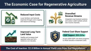 Regenerative agriculture economic benefits comparison chart showing farmer financial outcomes