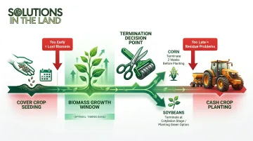 Cover crop termination timing decision guide from seeding to cash crop planting