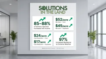 Soil health economics data showing net income gains and weather resilience for corn and soybeans
