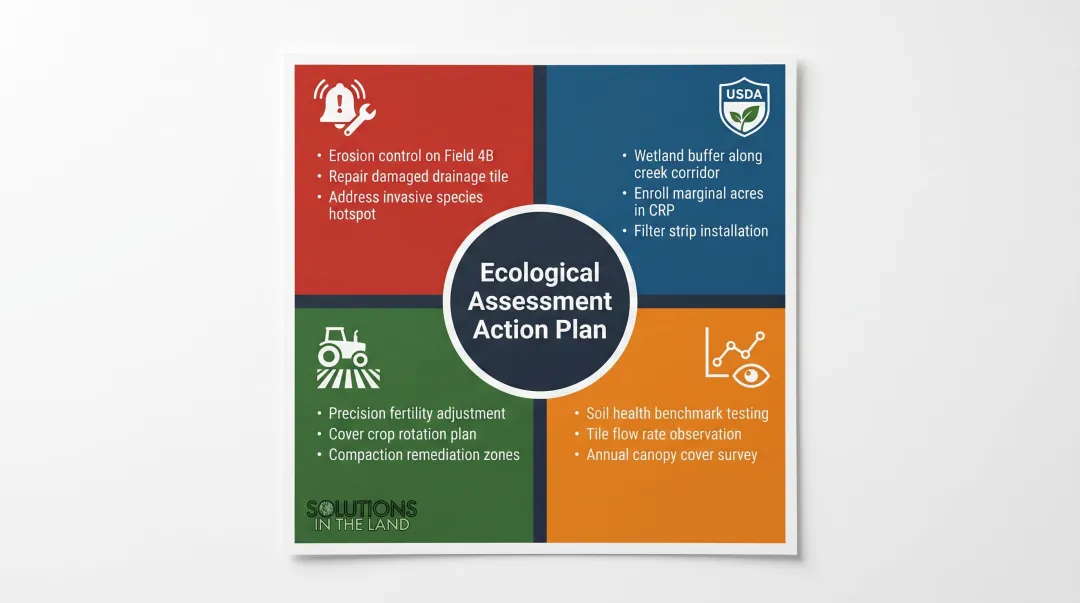 Ecological assessment action plan four-category framework for land management decisions infographic