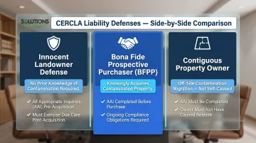 Three CERCLA liability defenses comparison table for environmental due diligence
