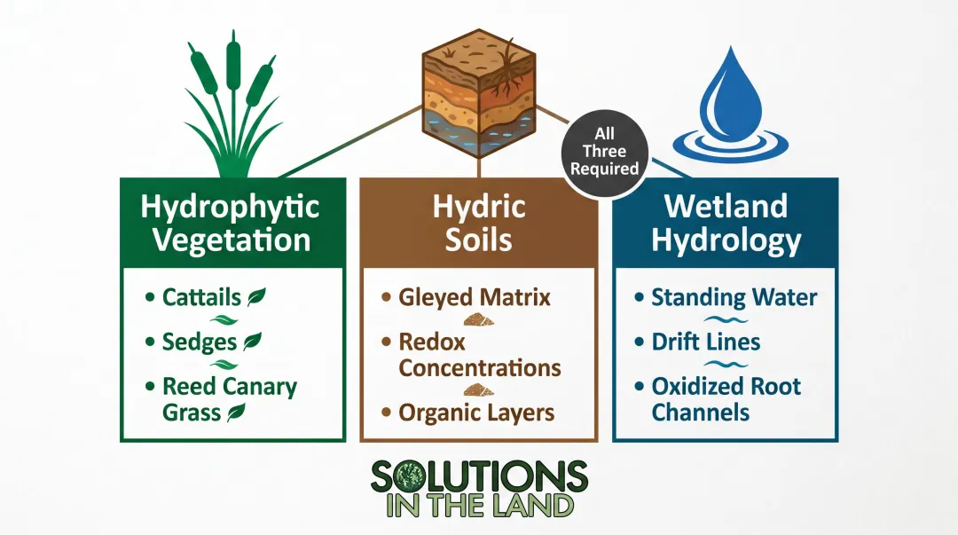 Three-parameter wetland delineation criteria hydrology soils and vegetation explained