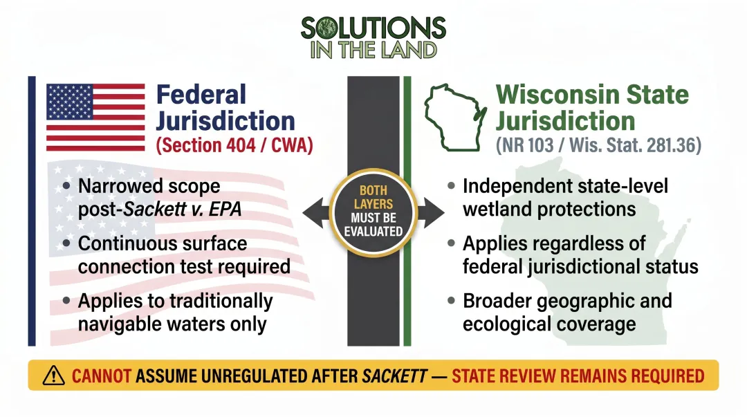 Federal versus Wisconsin state wetland jurisdiction comparison post-Sackett ruling