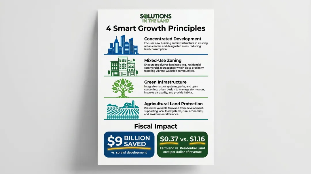 Smart growth land use principles reducing agricultural land conversion and sprawl costs