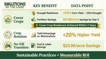 Sustainable agriculture practices comparison table with yield and cost savings data