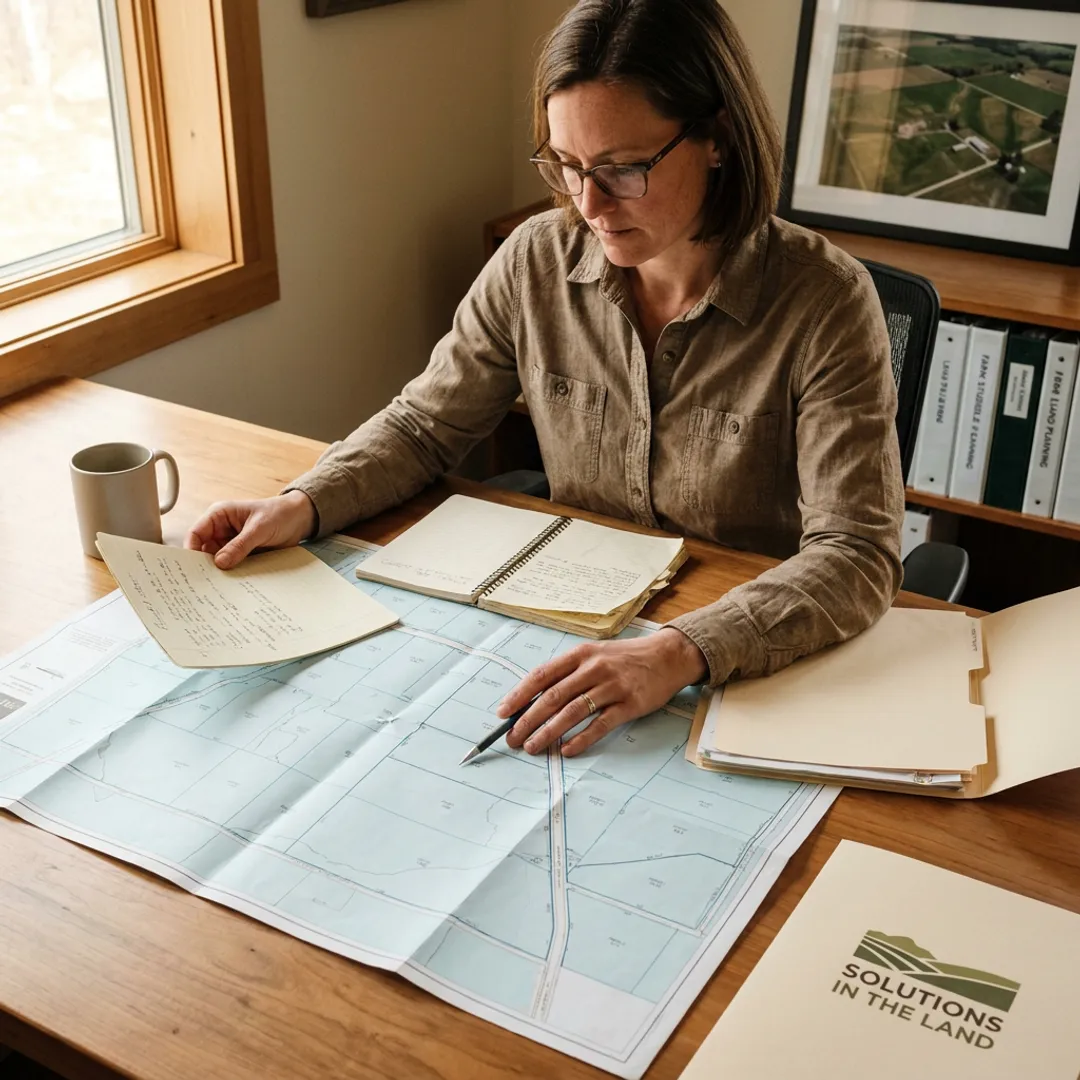 Consultant reviewing environmental site documents and maps
