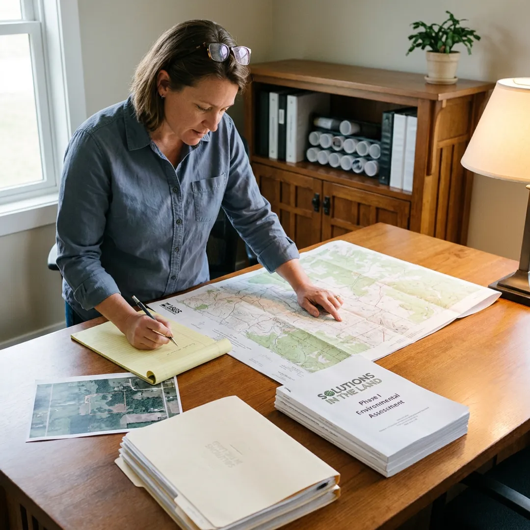 Consultant reviewing environmental site documents