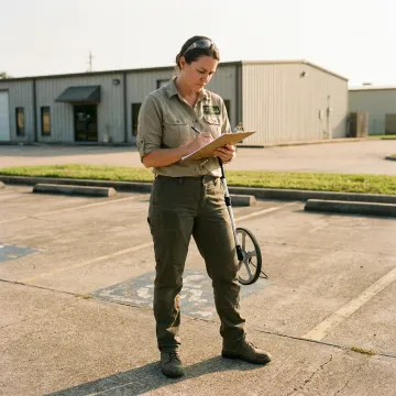 Environmental consultant assessing a commercial site in Houston
