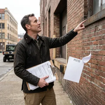 Consultant reviewing a commercial property for a Phase I environmental site assessment