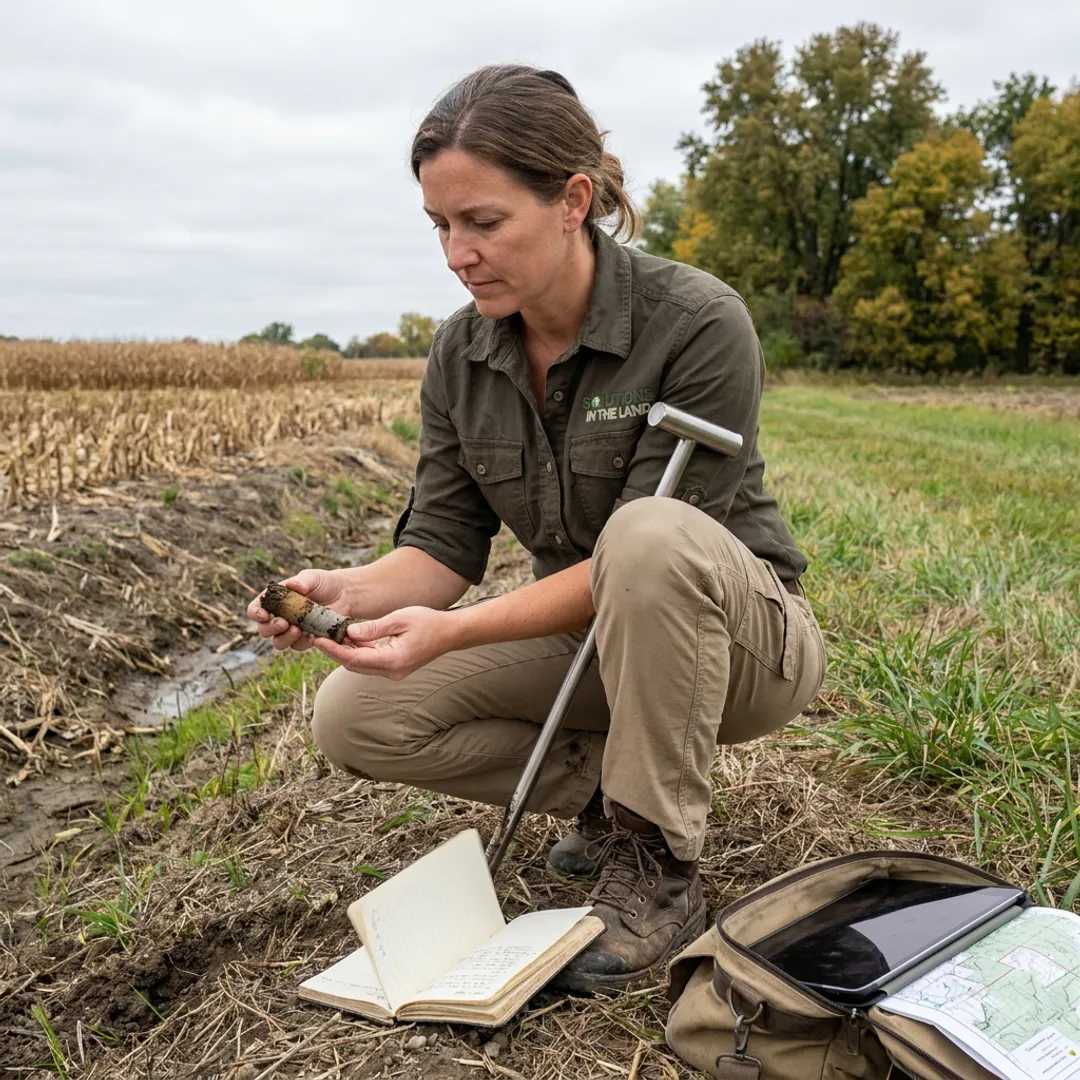 Consultant assessing environmental site conditions
