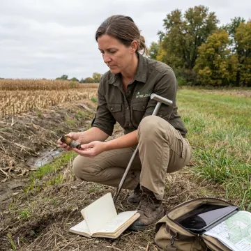 Consultant assessing environmental site conditions