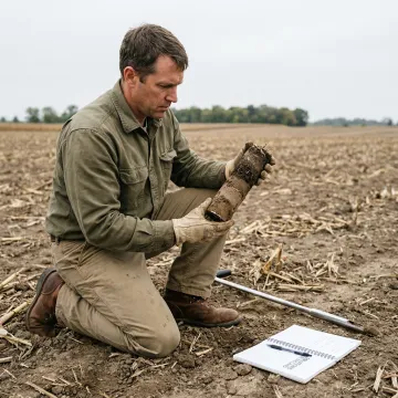 Soil sampling and field assessment on farmland