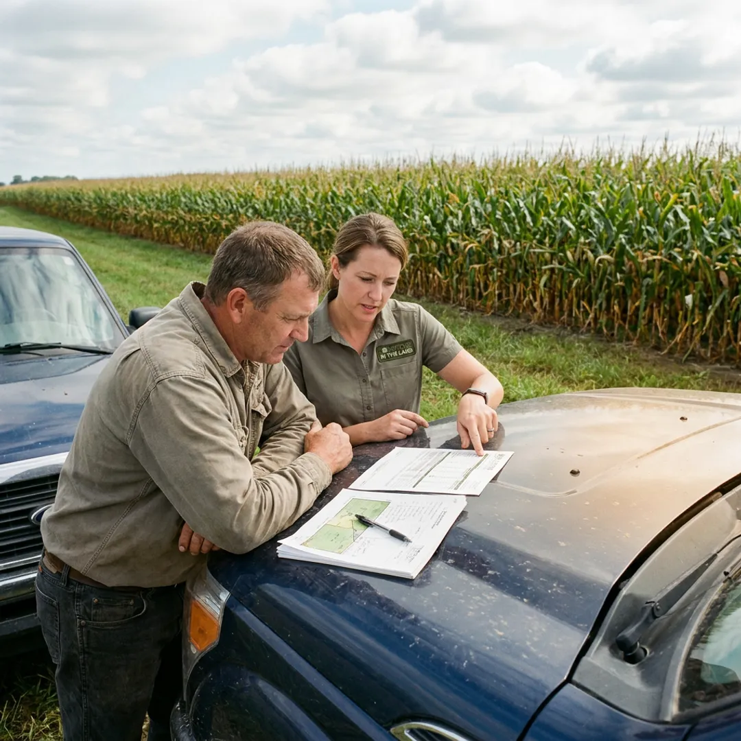 Consultant reviewing soil test findings with a farmer