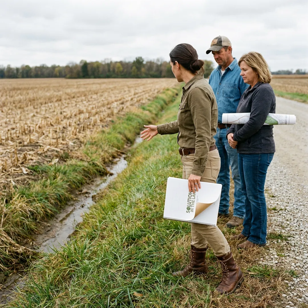 Consultant discussing watershed planning recommendations on site