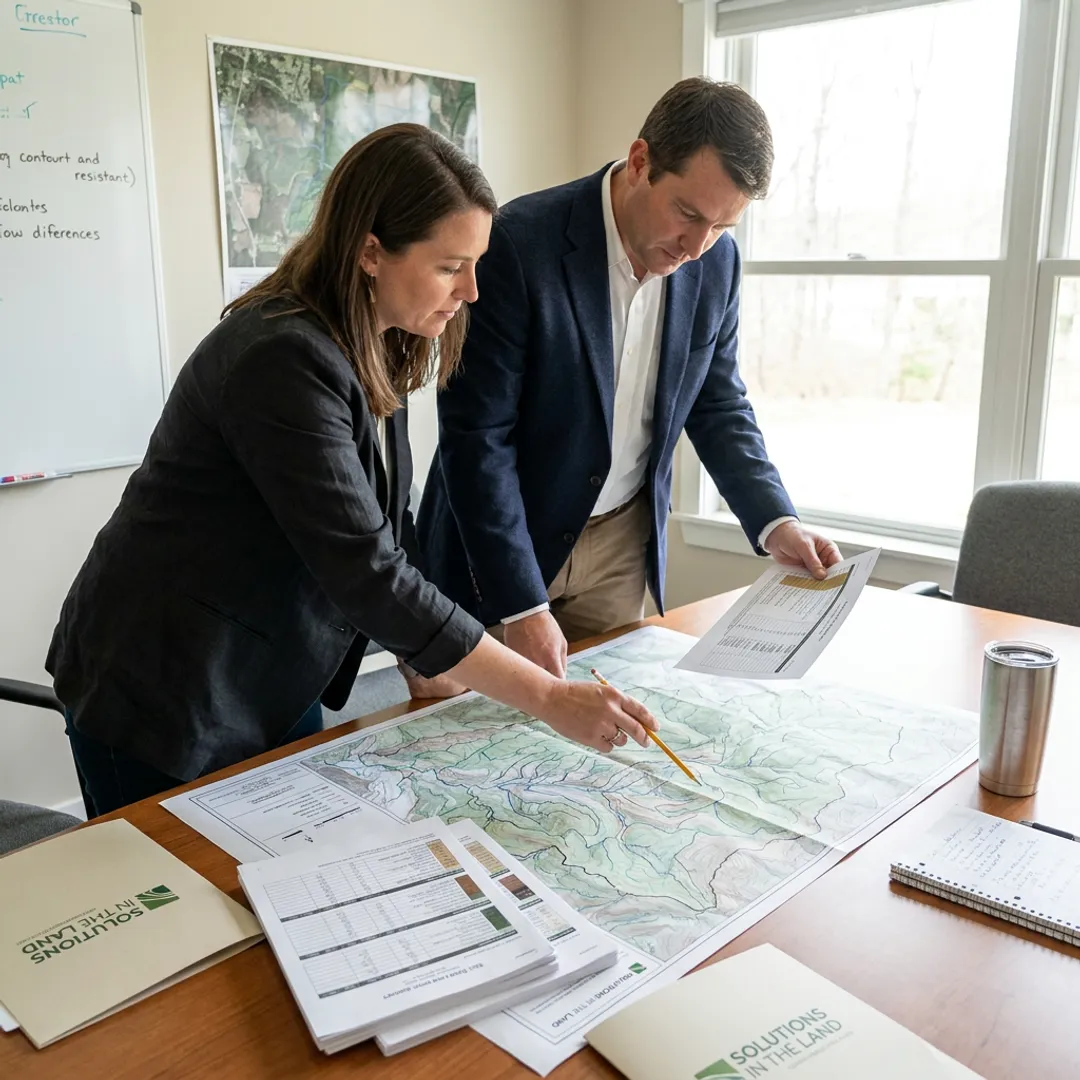 Watershed planning discussion with maps and land analysis