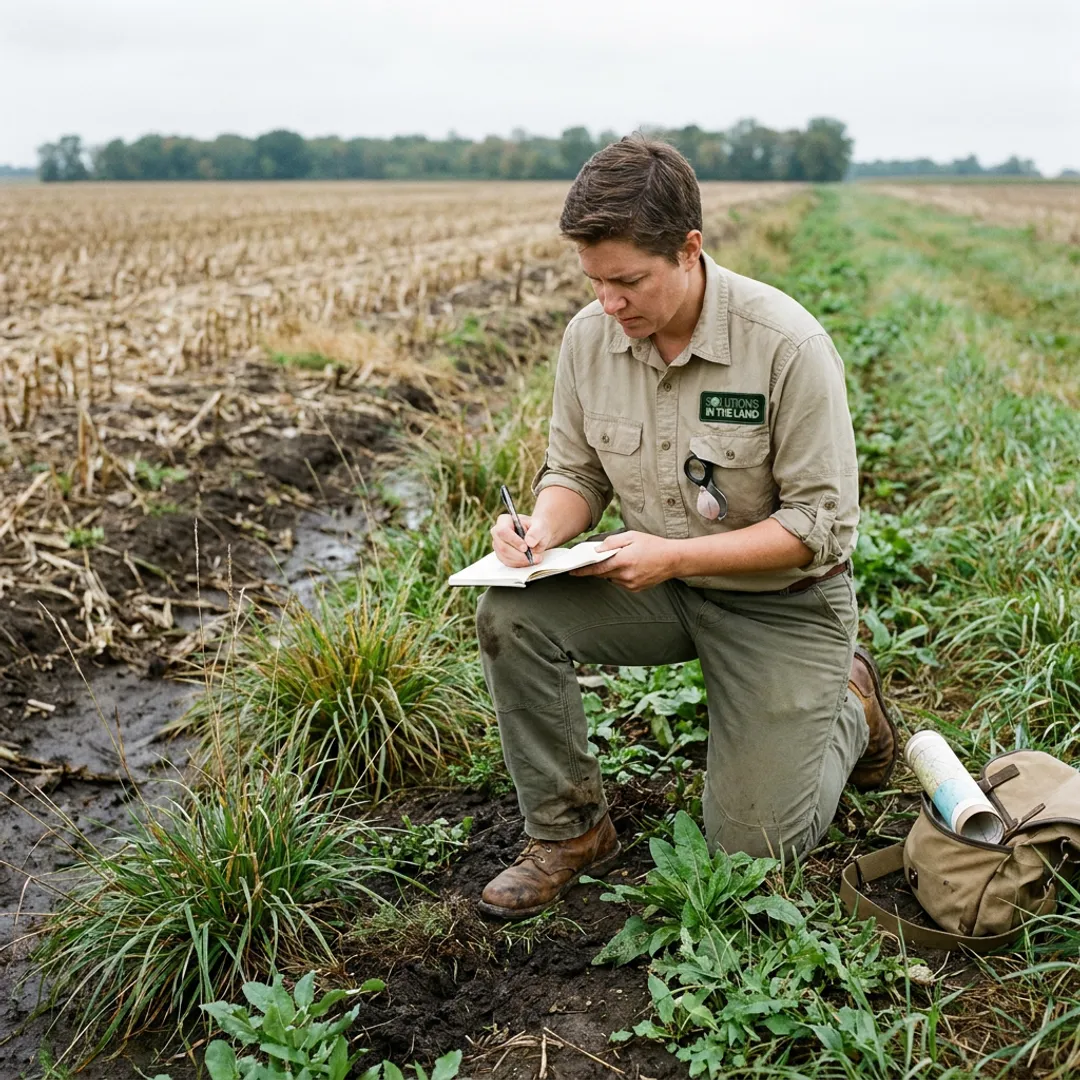 Ecological consultant evaluating land conditions