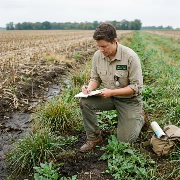 Ecological consultant evaluating land conditions