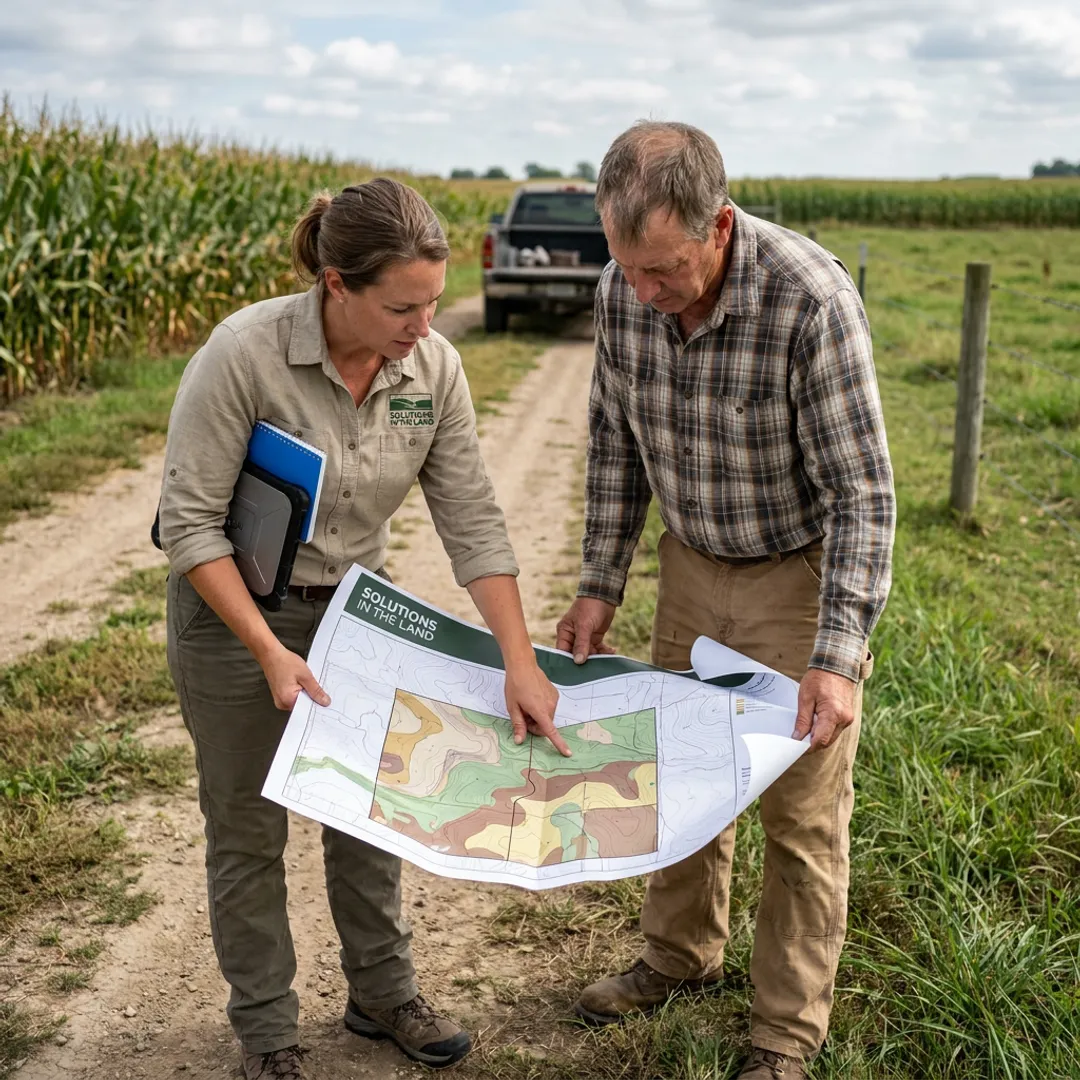 Consultant assessing farmland use and planning priorities