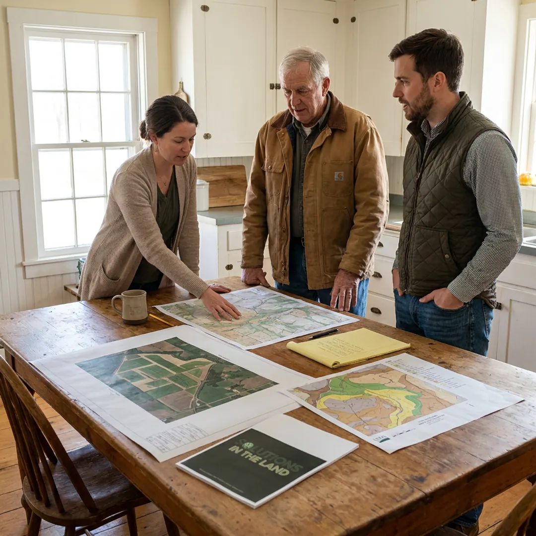 Consultant discussing land strategy with farm stakeholders