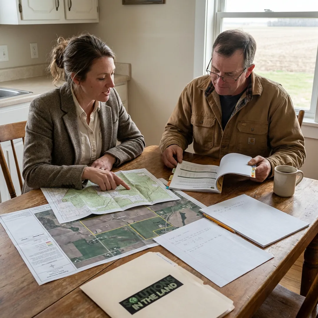 Consultant discussing land strategy with a farm owner