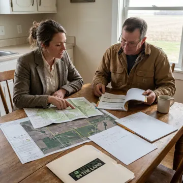 Consultant discussing land strategy with a farm owner