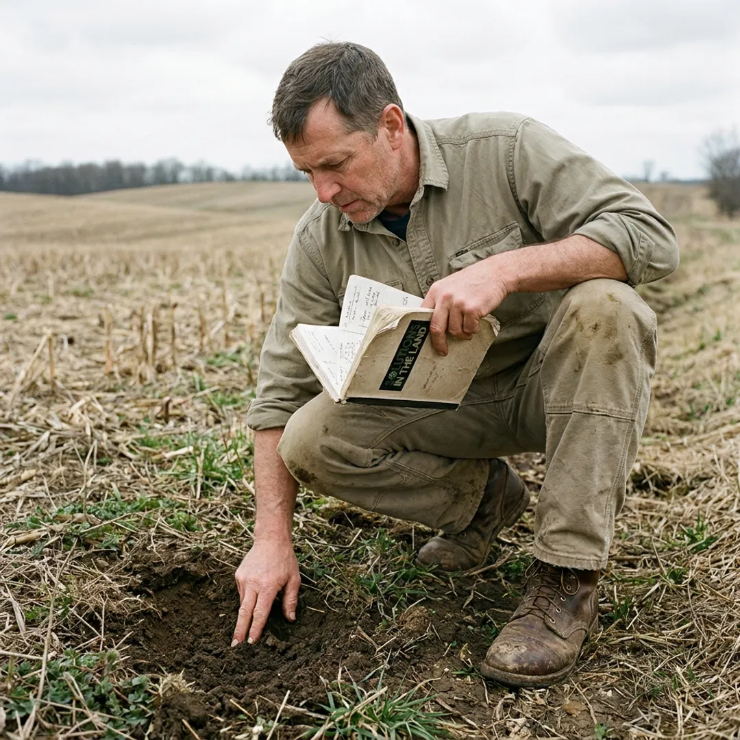 Consultant assessing soil and vegetation on rural land