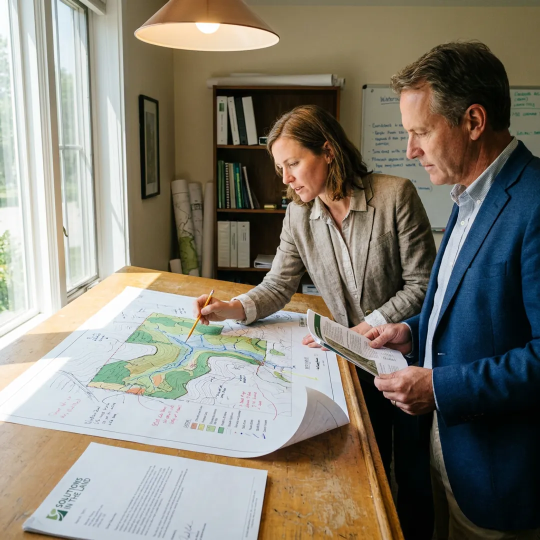 Green infrastructure planning discussion over site maps