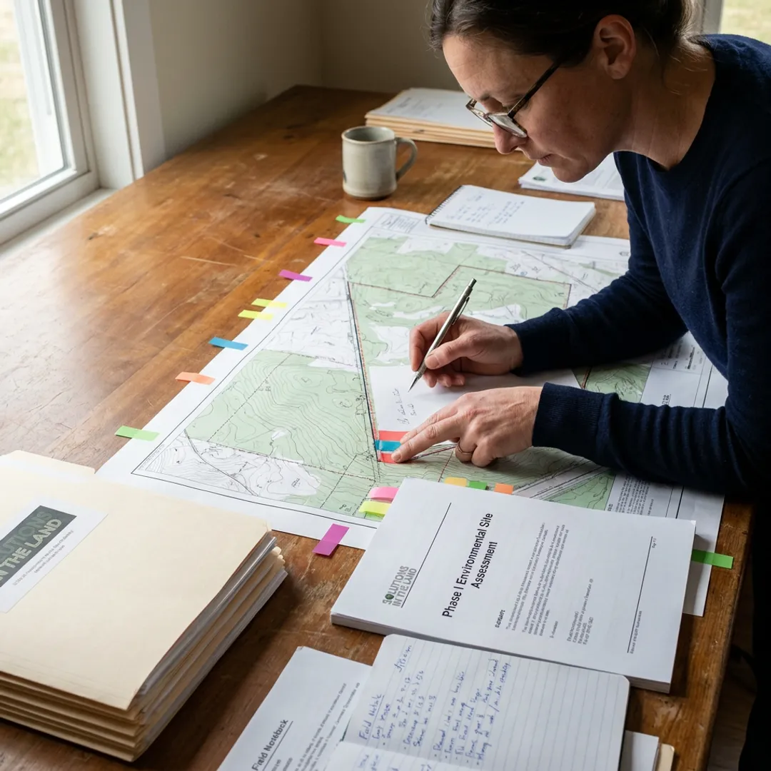 Consultant reviewing environmental site documents