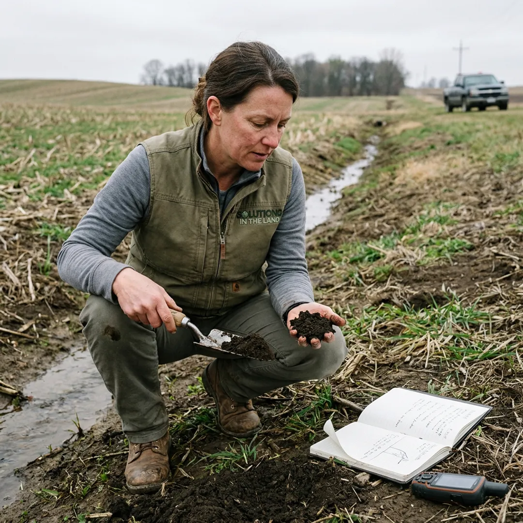Consultant documenting environmental conditions on rural property