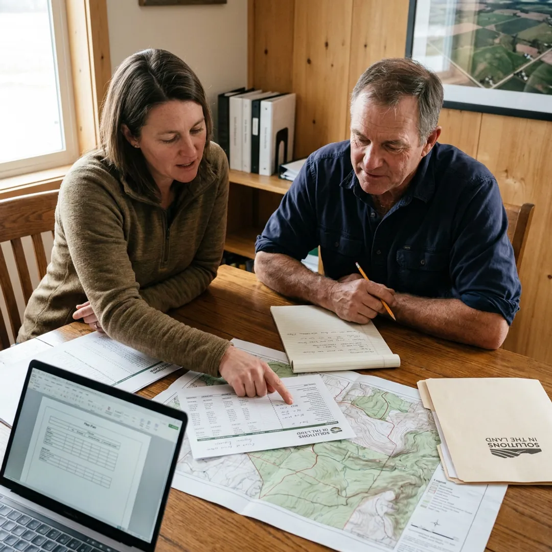 Advisor reviewing farm financial strategy documents
