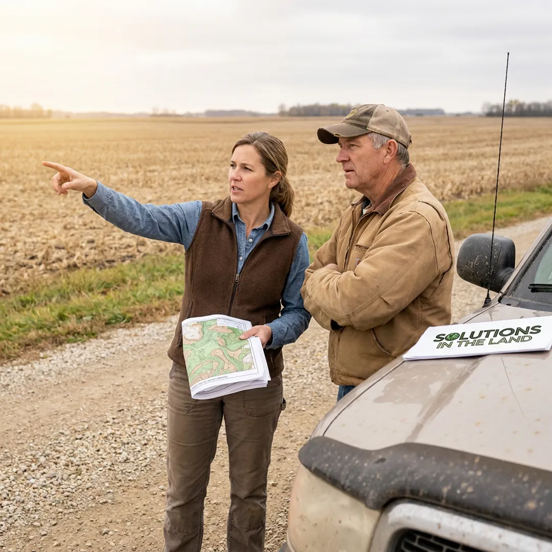Consultant discussing regenerative farm strategy