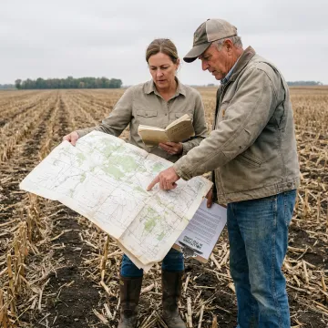 Consultant reviewing sustainable farm land plan