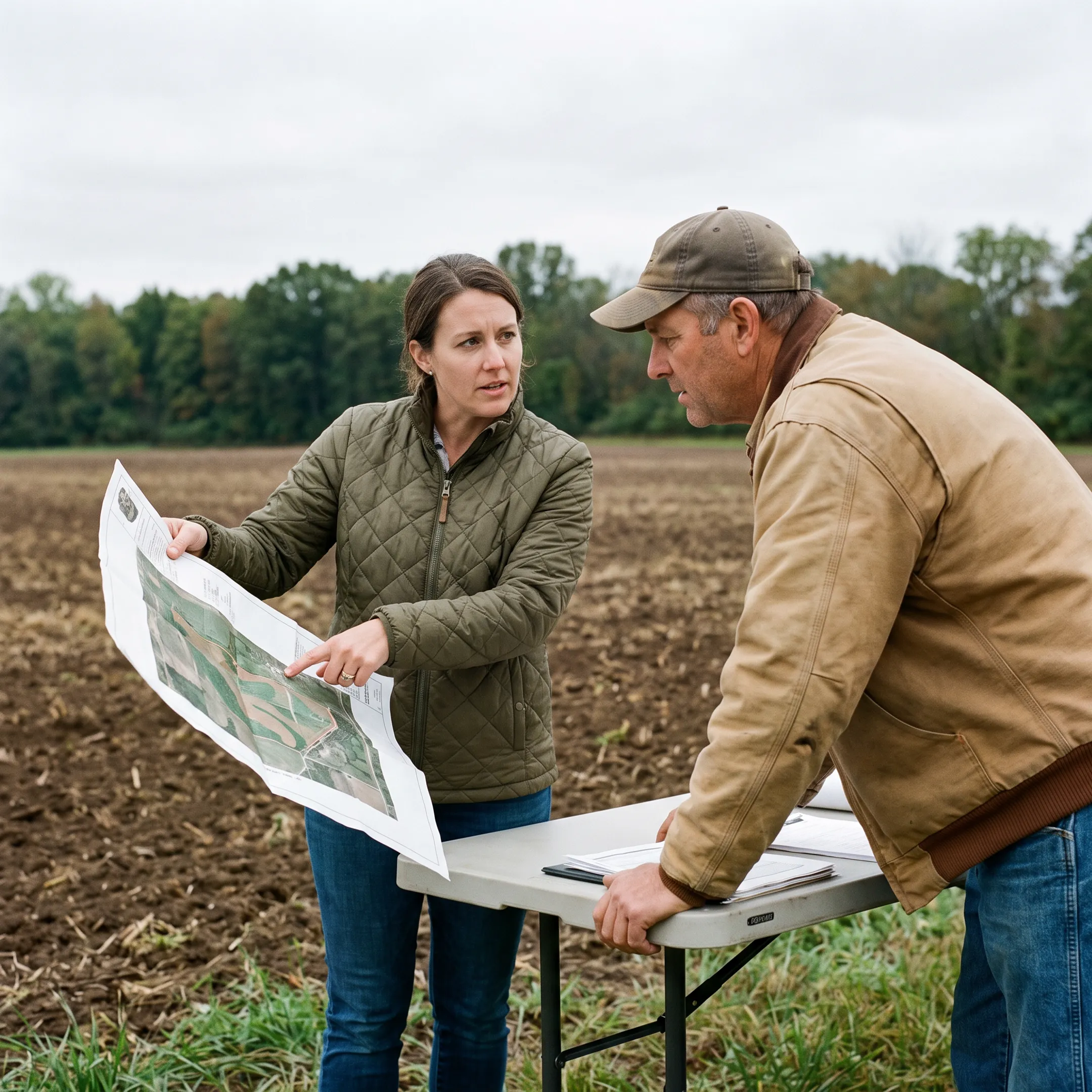Agricultural advisor discussing farmland strategy with a landowner