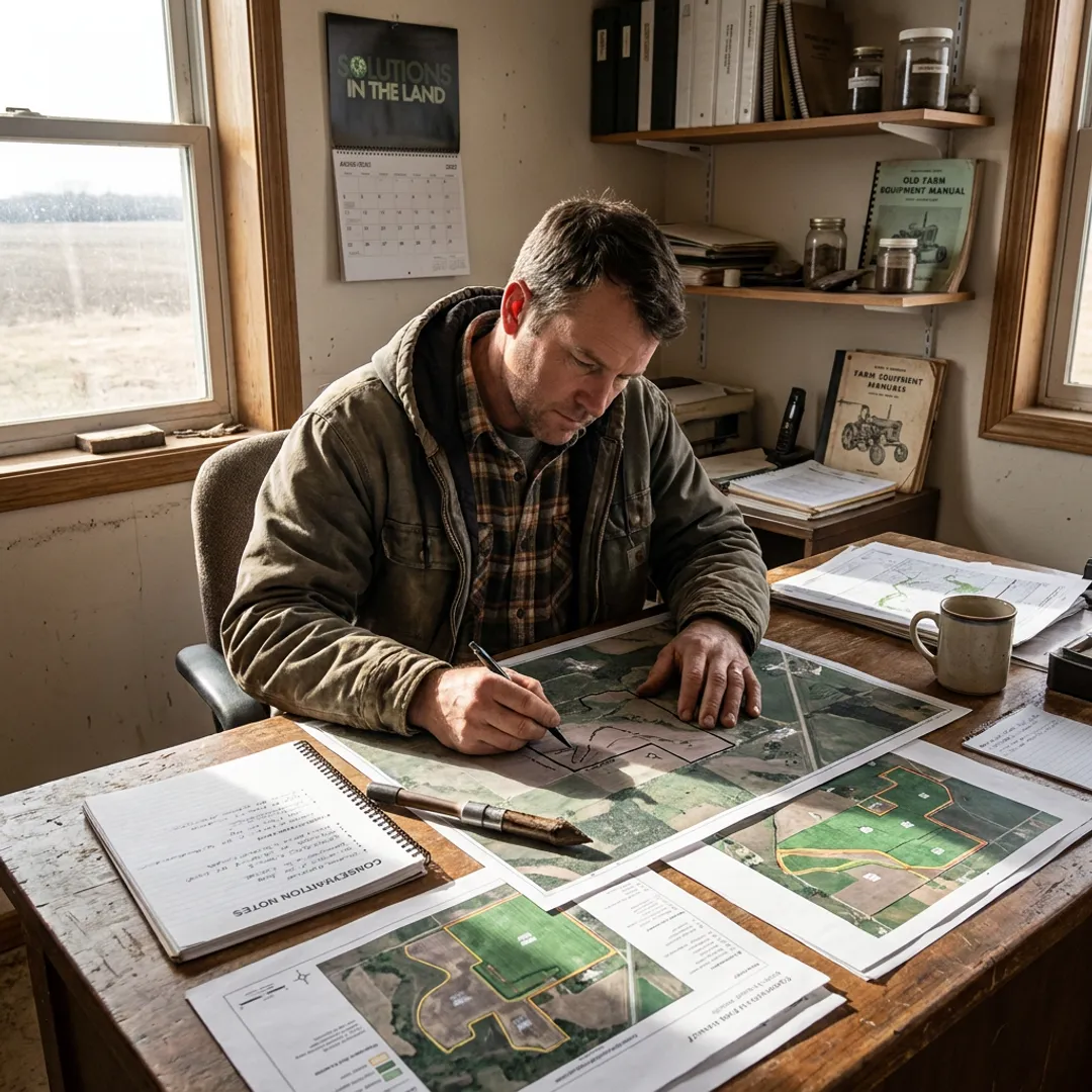 Agricultural land planning review with maps and field data