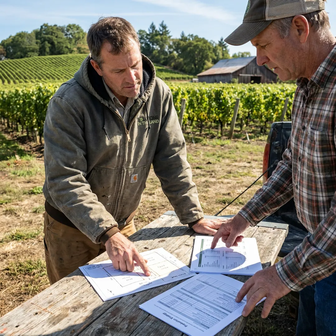 Consultant reviewing farm business strategy with landowner